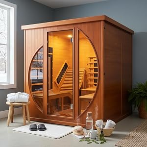 iDOTODO Infrared Wooden Sauna Room with Recliner, 2 Person Infrared Home Sauna, 220V,3400W