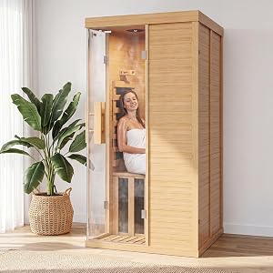 Infrared Sauna for Home, Sauna Spa Room Canadian Hemlock Wood with 10-Color Light , Blueto