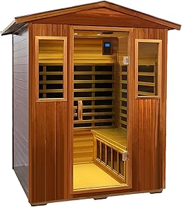 Kanlanth Outdoor Sauna 4 Person Low EMF Far Infrared Sauna for Home, 2050W Mahogany Wooden