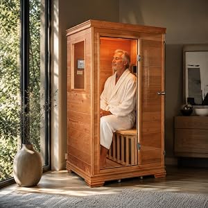 INFRADELUX Premium Infrared Sauna for Home, 1 Person Indoor Sauna, Low EMF 960W/120V Dry S