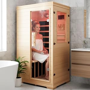 Far Infrared Sauna for 1 Person – 1050W with Bluetooth Speaker, Chromotherapy & Oxygen