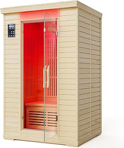 Dravonlab 2 Person Far Infrared Sauna: Indoor Sauna with Red Light Therapy, 2 Bluetooth Sp
