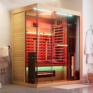 MEISSALIVVE Full Spectrum Infrared Sauna,2-3 Person Home Sauna,Wooden Canadian Hemlock Ind
