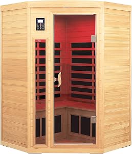 SALUSHEAT Far Infrared Wooden Sauna Room, 2-3 Person Home Sauna Canadian Hemlock Indoor Co
