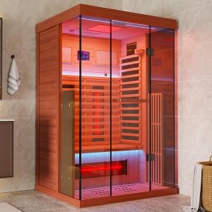 MEISSALIVVE Full Spectrum Infrared Sauna,1-2 Person Home Sauna,Red Cedar Indoor Sauna with